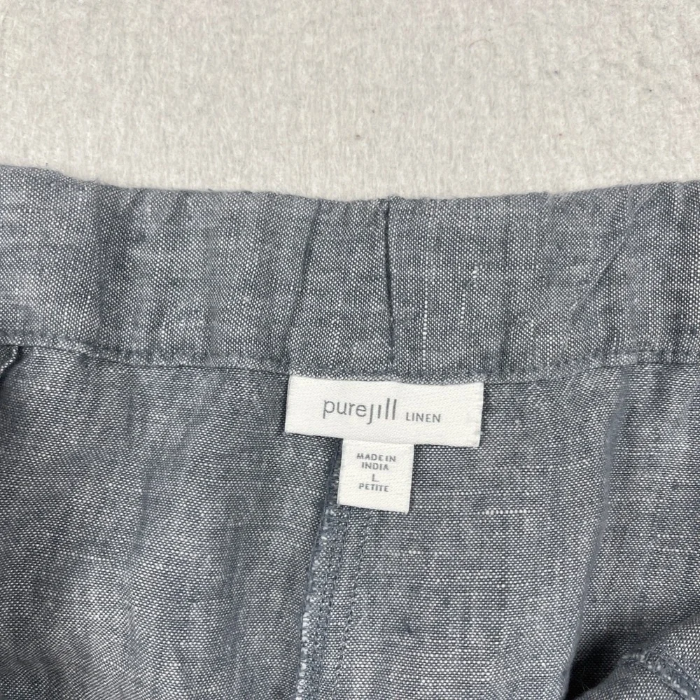 Pure Jill‎ Linen Pants Women Large Petite Chambray Elastic Waist Straight